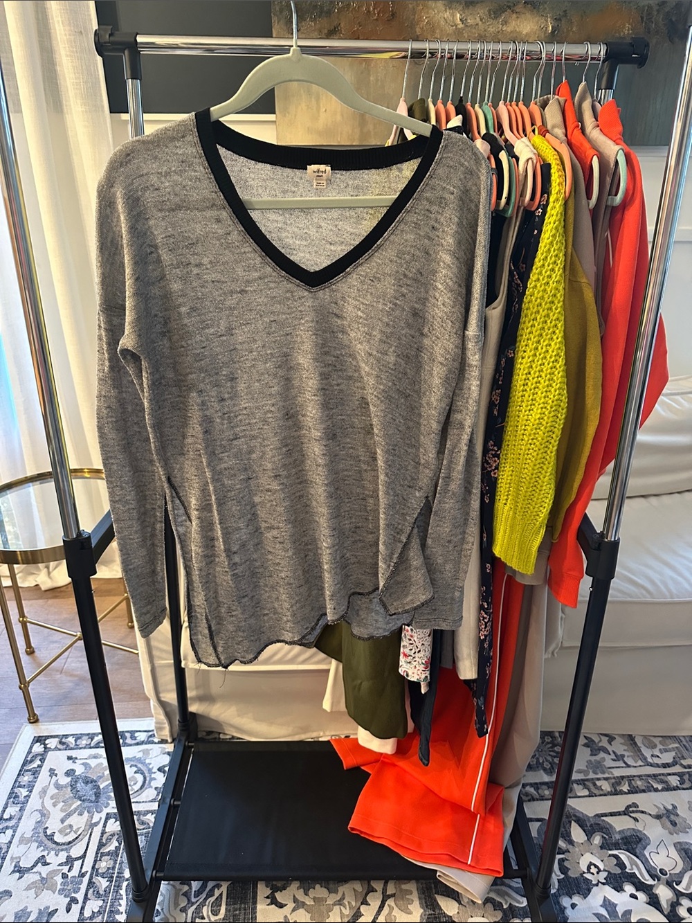 Wilfred Grey Sweater with Black Ribbed Trim